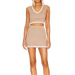 Tan Skirt Set with White Trim